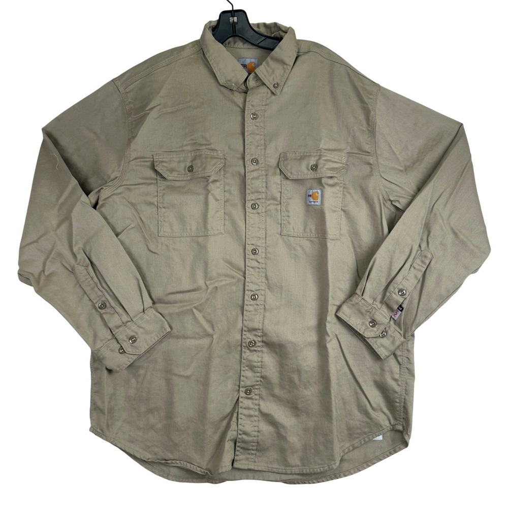 Carhartt‎ FR Flame Resistant Work Shirt Mens XL Tan Khaki Utility Safety Rugged